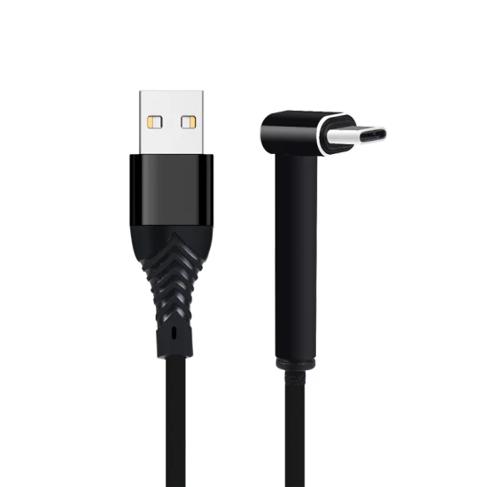 Geflochtenes, rechtwinkliges 90-Grad-USB-Kabel, 2,4 A, langlebiges Typ-C-Schnelldatenladekabel für Android-Telefone, 2,0 m